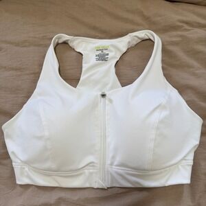 TEK Gear White Zip Front Sports Bra Racerback Workout Size 1X